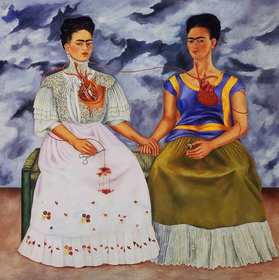 The Two Fridas, depicting two Khalos holding hands with their hearts visible